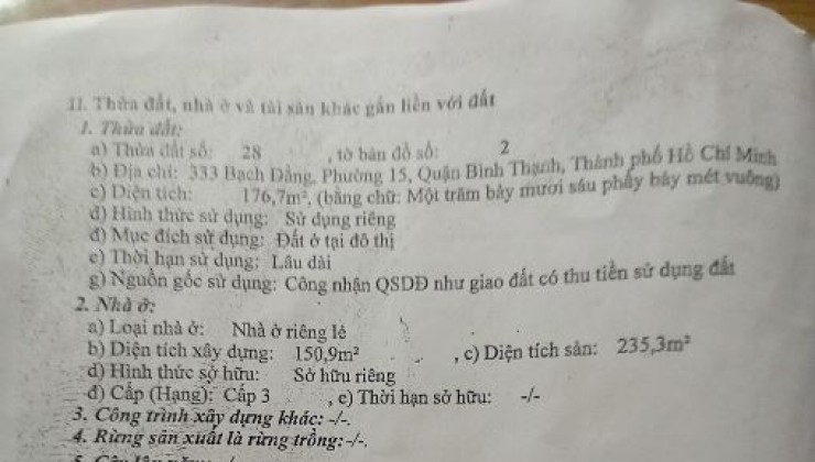 Cô Tuyết cần bán Biệt thự 3 mặt tiền 226 đường Bạch Đằng,p24, Bình Thạnh